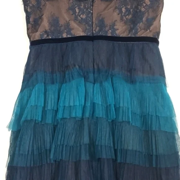 NEW Marchesa Notte Lace Ruffle Dress Teal Aqua Size 6